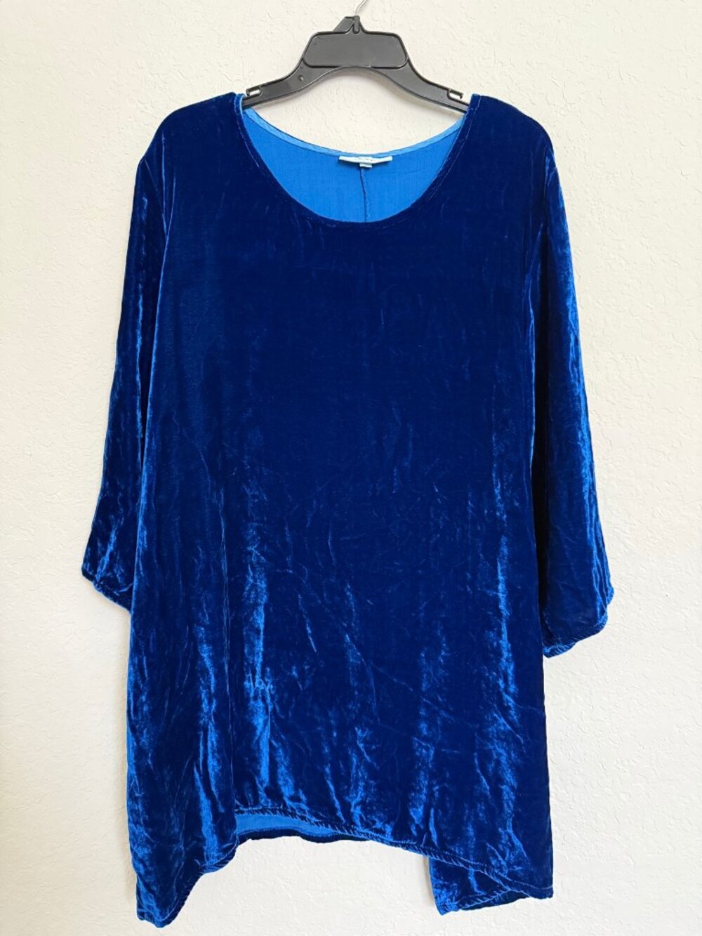 Bryn Walker Royal Blue Velvet Silk Blend Tunic Top L Lagenlook Made in USA Boho